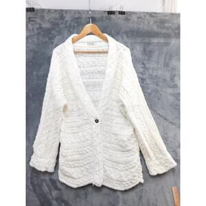Indigenous Cardigan Sweater Womens XL White Organic Cotton Cable Knit Longline